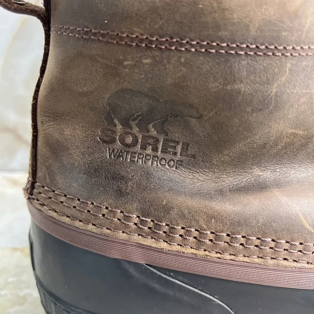 Sorel Cheyanne II Brown Leather Lace up Waterproof Duck Boot Mens Size 13